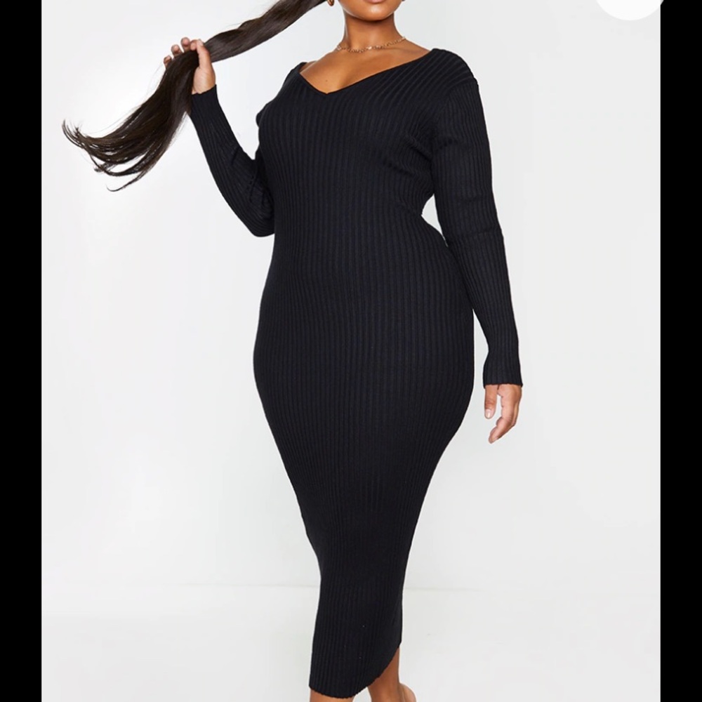 Black ribbed sweater dress